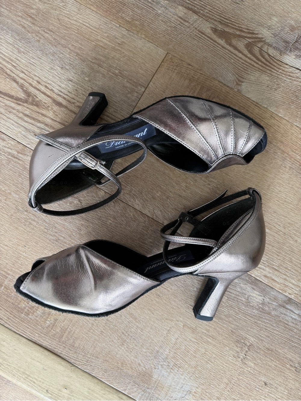Diamant Metallic Bronze Peep-Toe Ankle-Strap Ballroom Heels Size 7.5-8 - Picture 2 of 12